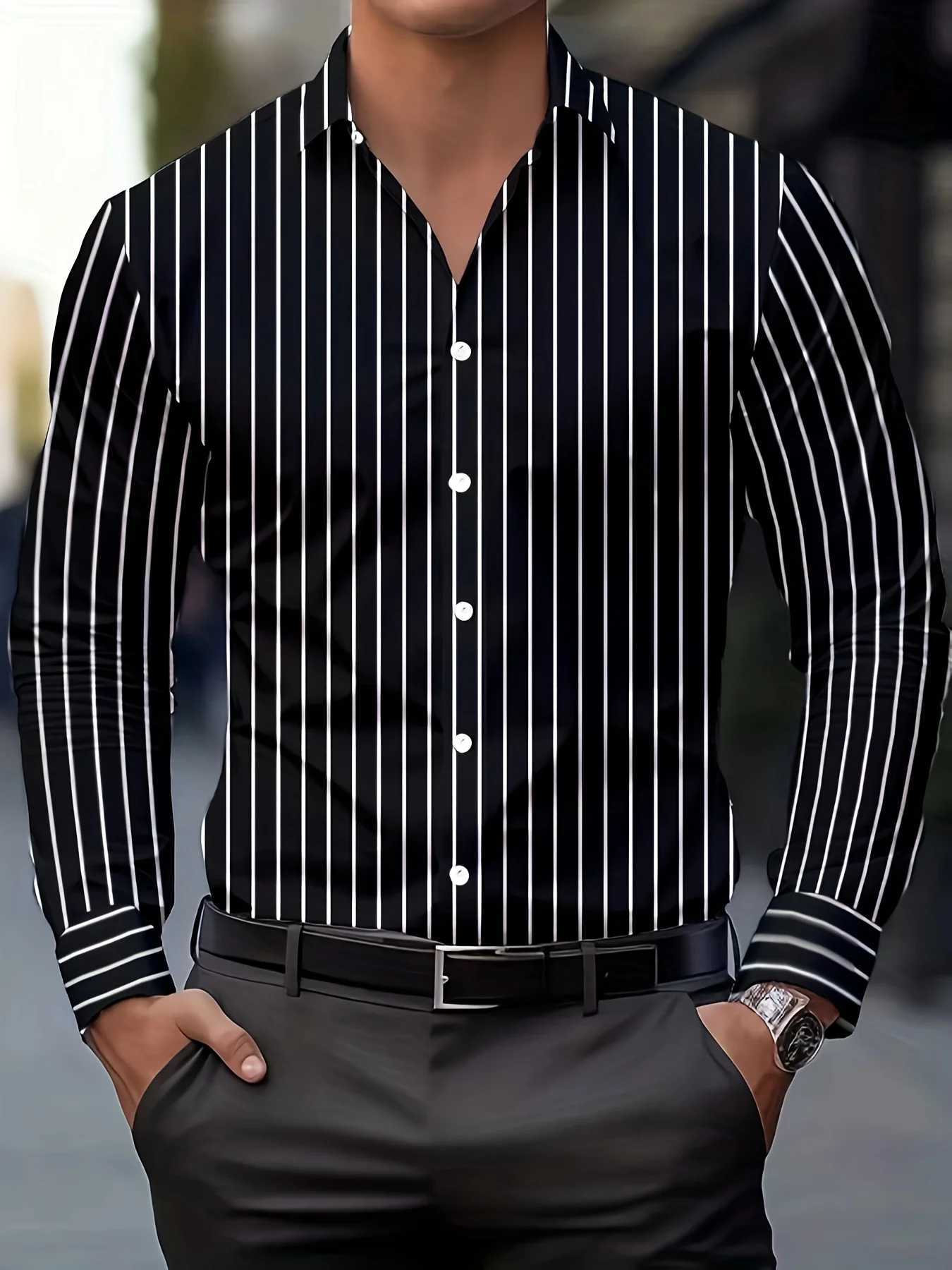Mens Fashion Striped Print Shirts Casual Breathable Lapel Button Long Sleeve Shirt For Spring Fall Mens Clothing Formal Shirt K251110