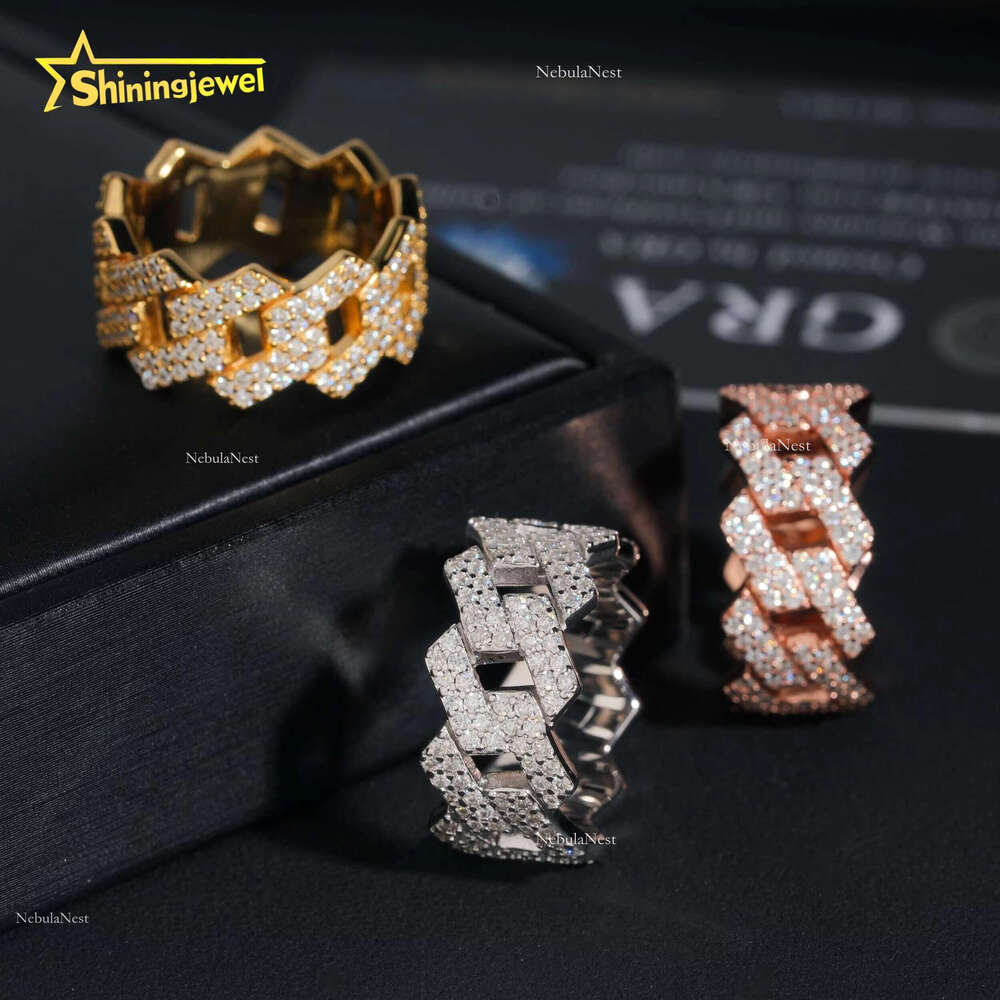 Factory Direct High Quality Hip Hop Two Row Sterg Sier Moissanite Iced Out Cuban Ring