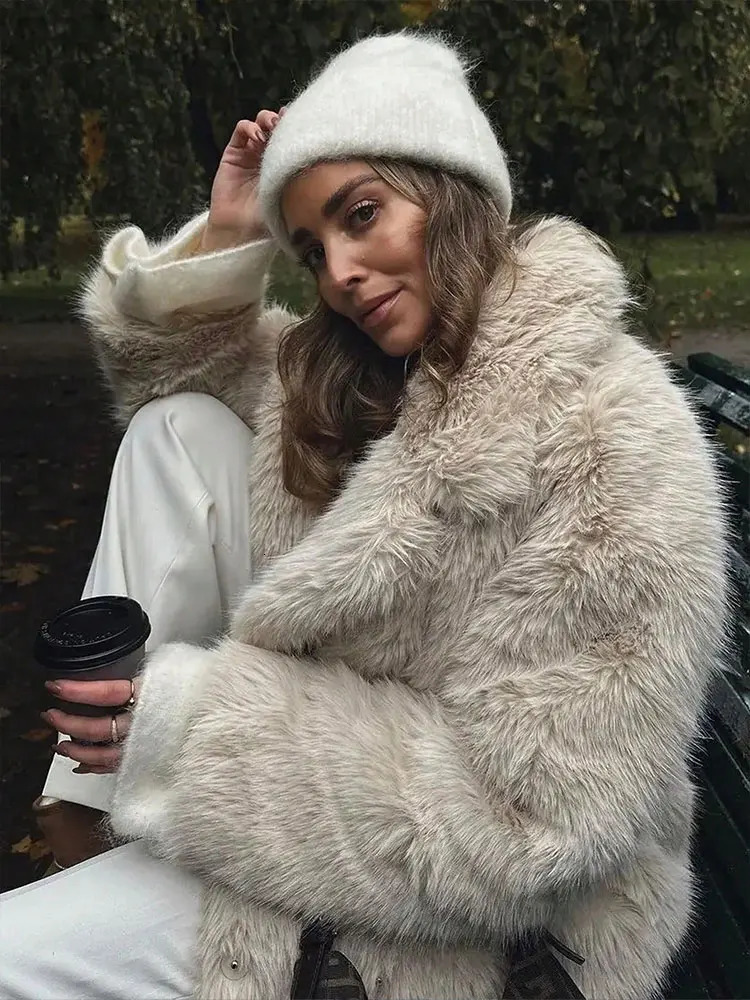 HH Autumn Winter Faux Fur Coat For Women Elegant Solid Button Long Sleeve Jacket Female Fashion Streetwear Warm Outerwear 251110