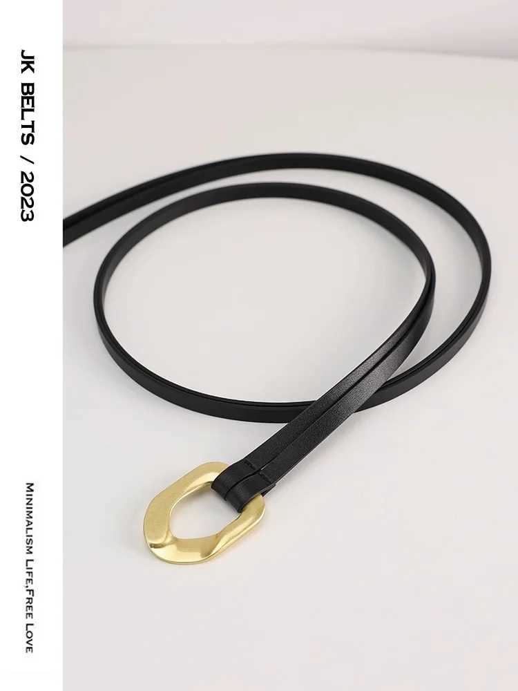 Knot Fem waist chain thin belt retro double-layer real belt gold buckle womens fashion belt X250410