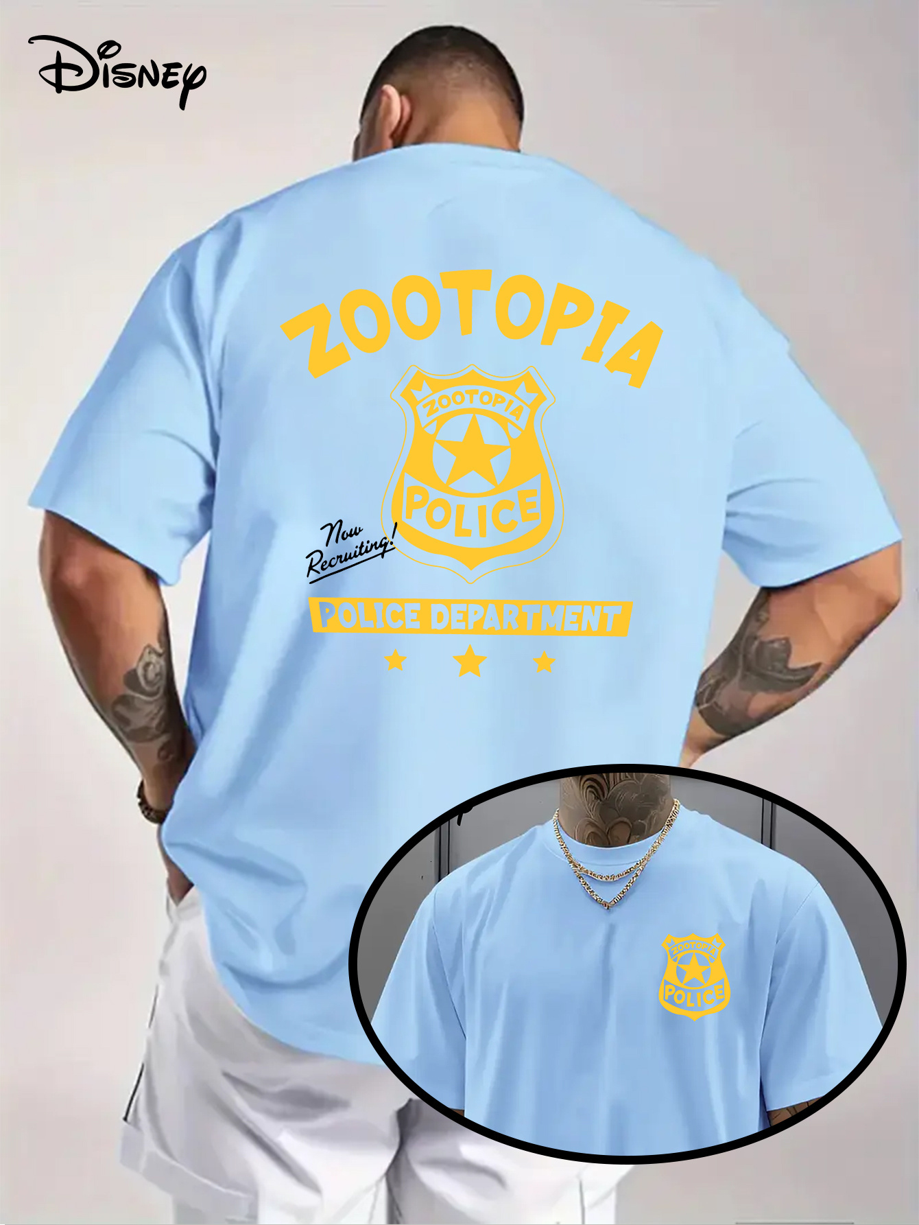 Disney Zootopia Police Station Men's T-Shirt Reversible Nick Wilde Judy Hopps Inspired Design, Logo, Soft Polyester Fabric, Casual Fitness Birthd