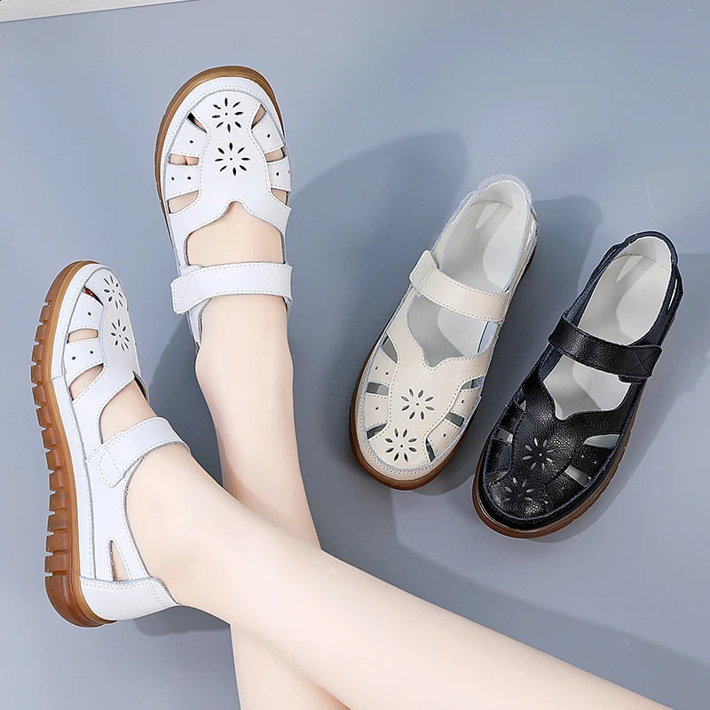 Sandals Summer Breathable Leather Slippers Women Fashion Non-Slip Casual Roman Shoes Ladies Sandals on Sale Off White Shose 250402