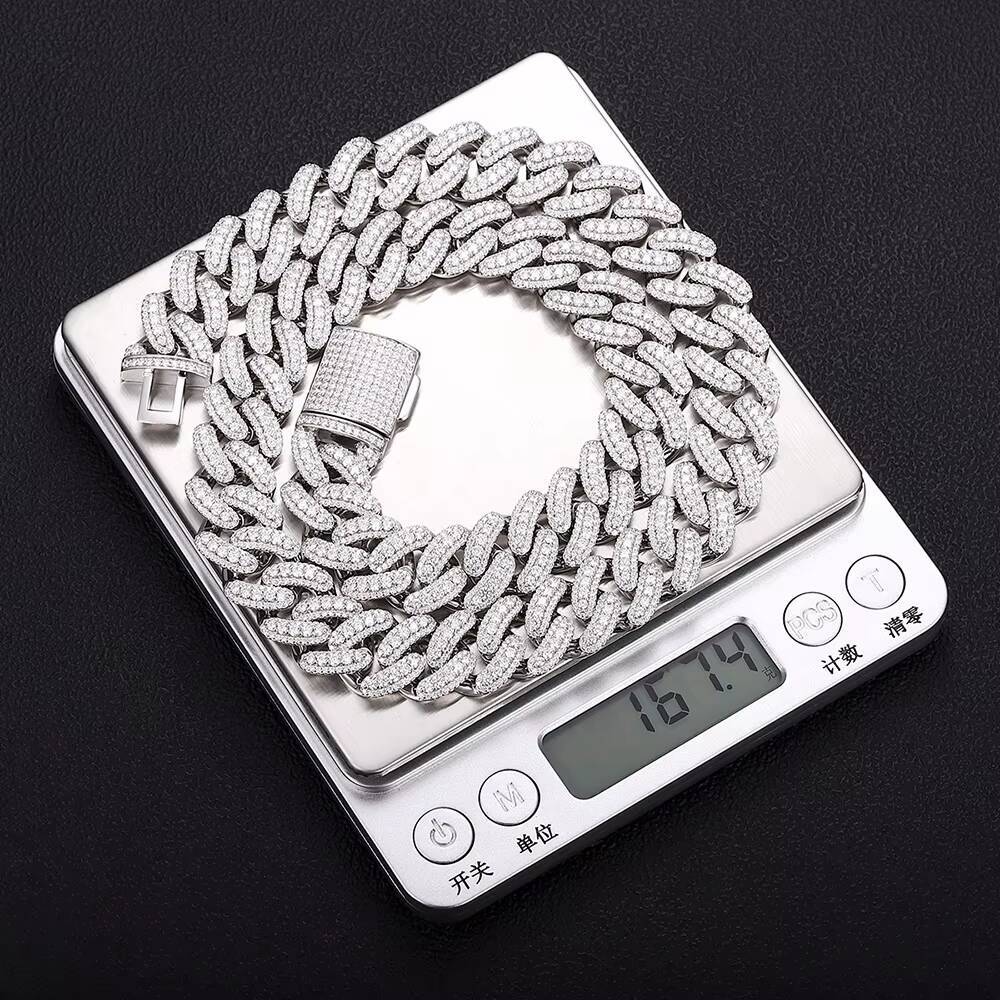 Custom Vvs Moissanite Cuban Link Necklace Iced Out Hip Hop Style White Gold 925 Silver Cuban Chain Fine Men Jewelry