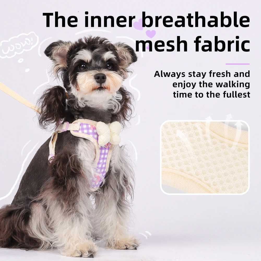 Small Dog Leash Bowknot Harness Hiking Vest-Style Schnauzer Outdoor Harness Breathable Pet Wearables Dog Daily Walk Leash J251110