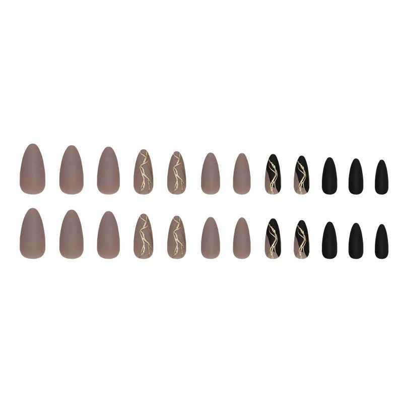 24 pieces of gold packaging pressed on nails pink gradient fake nails smooth artificial fingers reusable female fake nails W250410