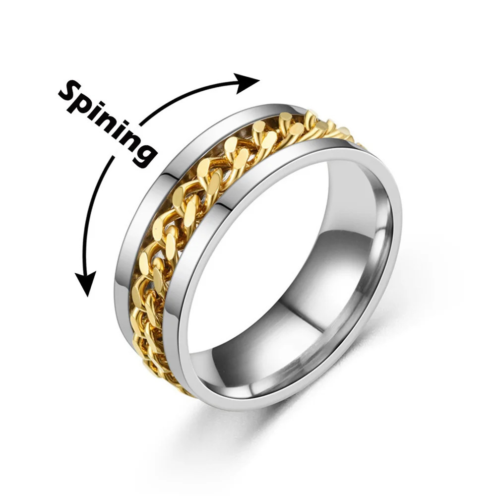 Anxiety Fidget Spinner Rings for Men Male Stainless Steel Spinning Rotatable Chain Ring for Women Cool Punk Party Jewelry Gifts 251110