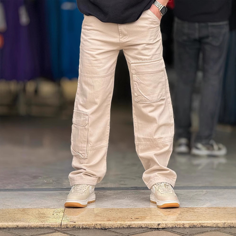 2025 casual work pants mens spring autumn winter pure cotton mens multi pocket American work pants