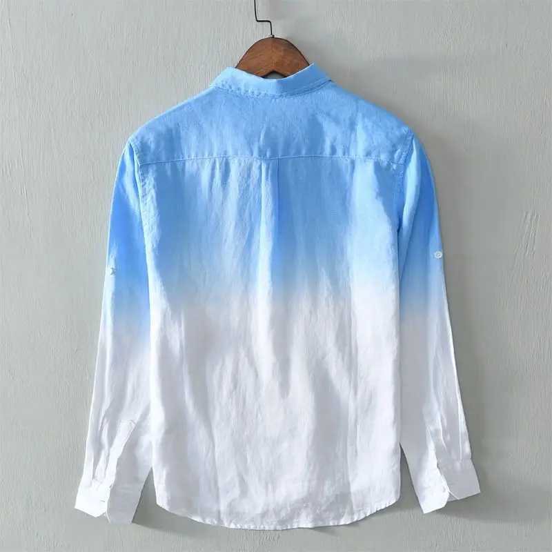 Fresh gradient line mens long sleeved summer casual loose beach vacation sun protection X250410