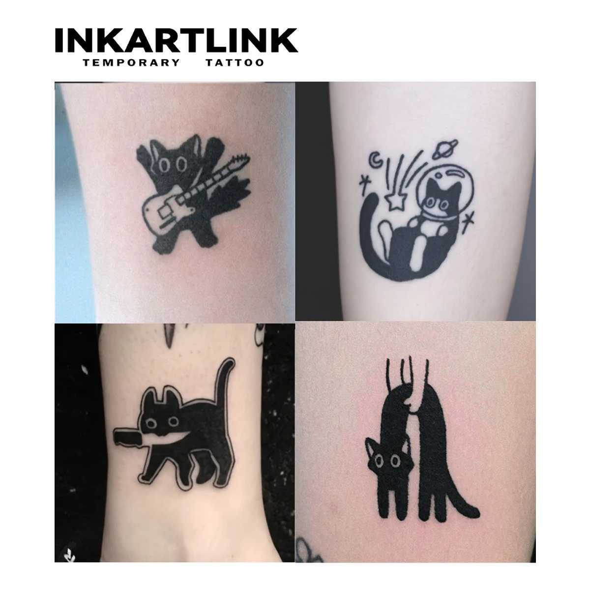 Cute black cat temporary tattoo lasting for 15 days with new technology waterproof semi permanent sticker W250410