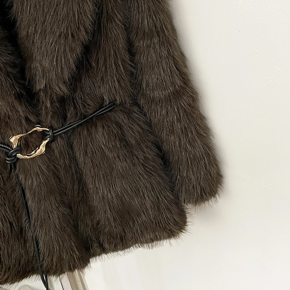 Fur Coat Ecofriendly Female Autumn Winter Warm Faux Women Fashion Belt Black Fluffy Jacket Outerwear Spring 251110