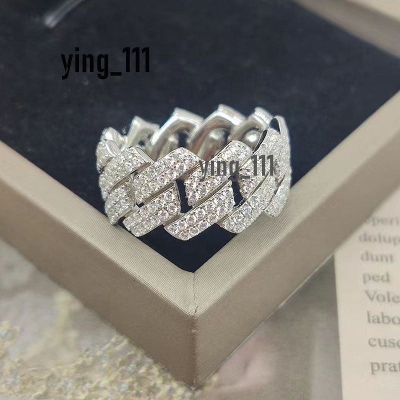 Customized S925 Silver 2rows Hiphop Ring Iced Out Moissanite Diamond Mens Cuban Rings Jewelry