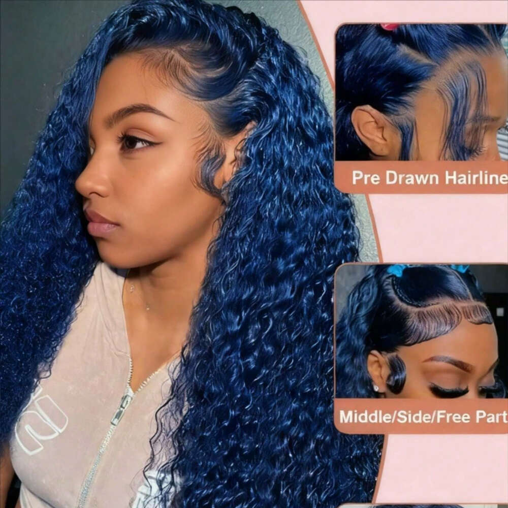 Brazilian Virgin Human Wig - 13X4 HD Transparent Front Closure, Pre Plucked No-Knots Kinky Curly 250% Density Deep Colored Brown Roots & Baby Hair Lac