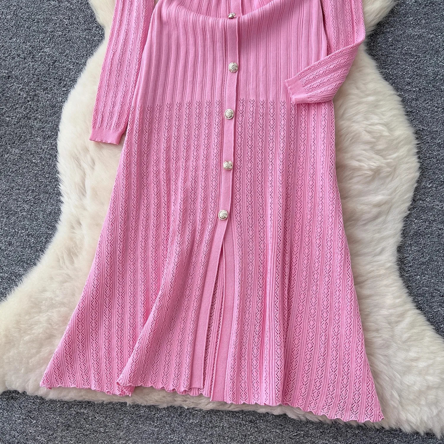 YuooMuoo Fashion Aesthetic Patchwork Knitted Maxi Dress Autumn Winter Women y Shirt Sweater Office Lady Vestido 251110