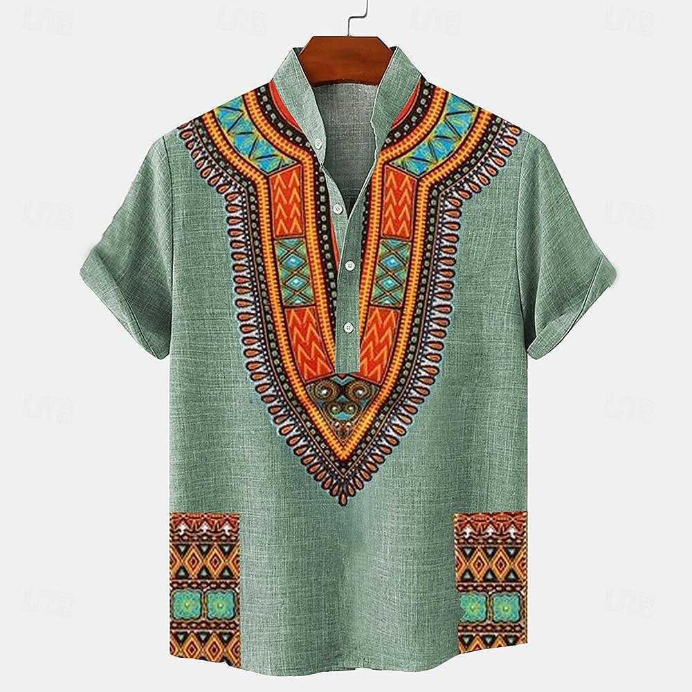 100% solid color linen hot selling shirt with half open button up stand collar and solid color linen mens top in European sizes X250410
