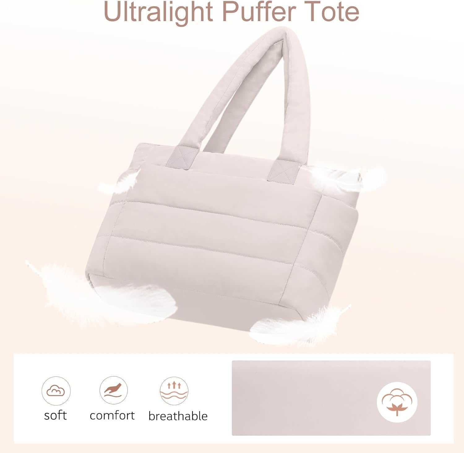 Womens Tote Bag Puffer Large Quilted Nurse with Zipper Suitable for Work and Travel