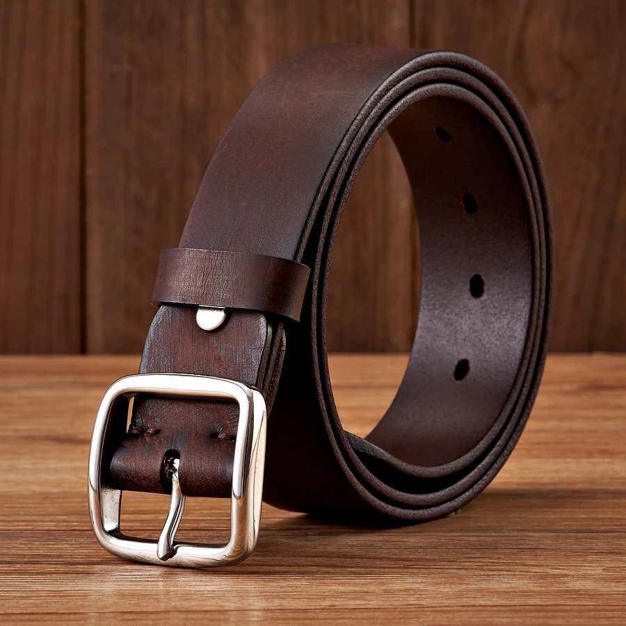 3.8CM Anti Allergy Stainless Steel Buckle Belt Vintage Cowskin Genuine Leather Mans Belt Male Cowhide Retro Jeans Soft Belt 250409