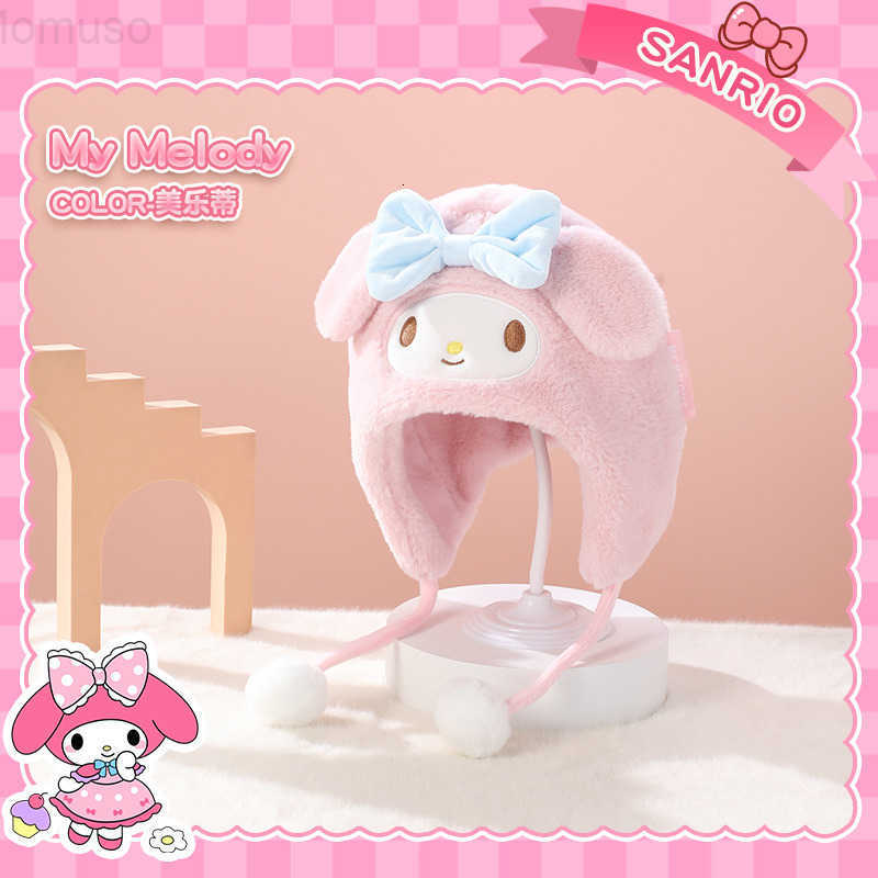 Sanrio Childrens Hat Autumn Winter Style Boys and Girls 3-10 Years Old Cartoon Warm Hat Childrens Ear Protection Hat Hanging Ball Hat H2511101