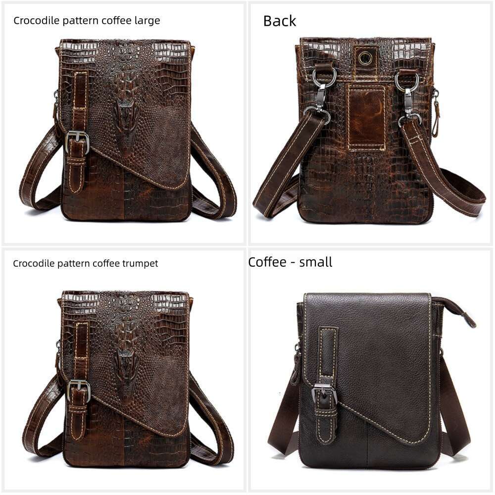 Crocodile Pattern Genuine Leather Casual Small Men S Single Shoulder Crossbody Multifunctional Belt Phone Waist Bag Trendy High Quality