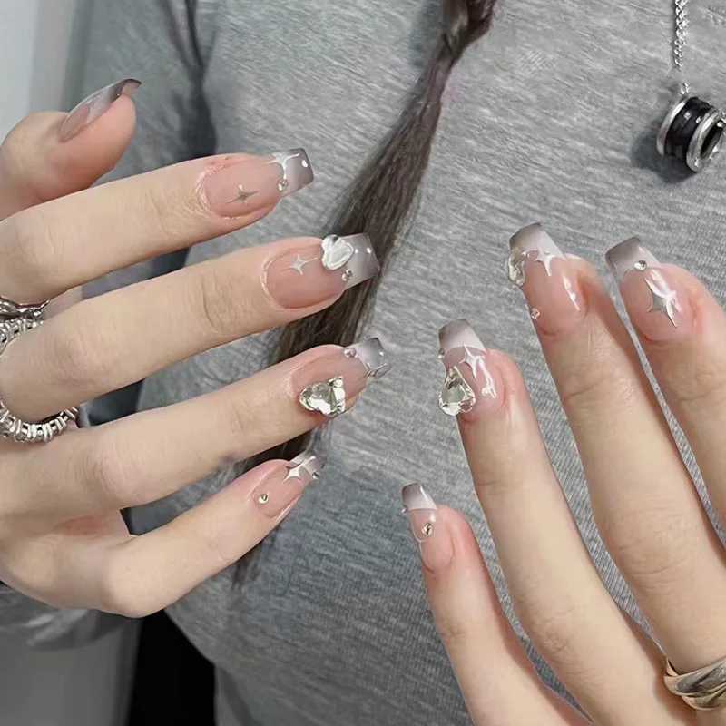 24 fake nails fashionable wearable nails ladies pressed nails including nail glue and nail files W250410
