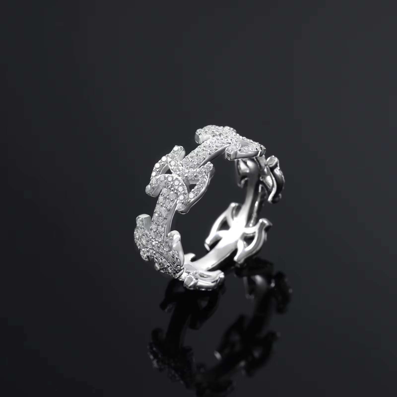 925 Sterling Silver Luxury Trendy Shiny Iced CZ Hollowed Ring Hip Hop Fashion Full Cubic Zircon Engagement Wedding Party Gift
