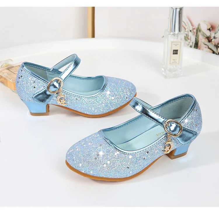 Fairy Girl High Heels Princess Shoes Halloween Role Play Children Shining Sofia Cinderella Aurora Long Hair Princess Par Dress Up Leather Shoes Z25041