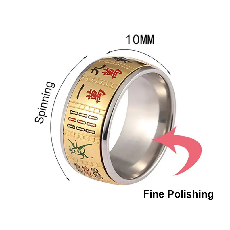 Anxiety Ring For Men Chinese Character Mahjong Stainless Steel Rotatable Spinning Spinner Ring Homme Gift Party Finger Jewelry 251110
