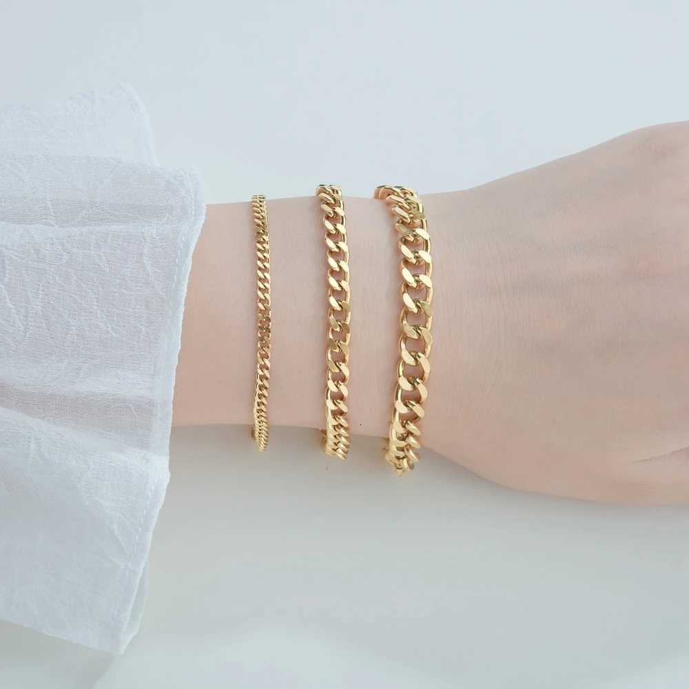 3/5/7mm Stainless Steel Cuban Link Chain Wristband Classic Punk Heavy Male Jewelry Simple Fashion Couple Bracelet for Men WomenT251110