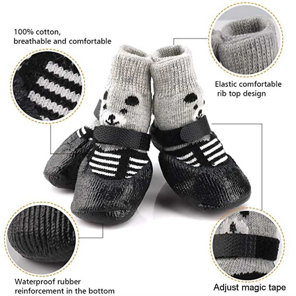 New Arrival 4 pieces/batch of winter warm dog socks anti slip rain boots waterproof dog Chihuahua dog shoes Z250410