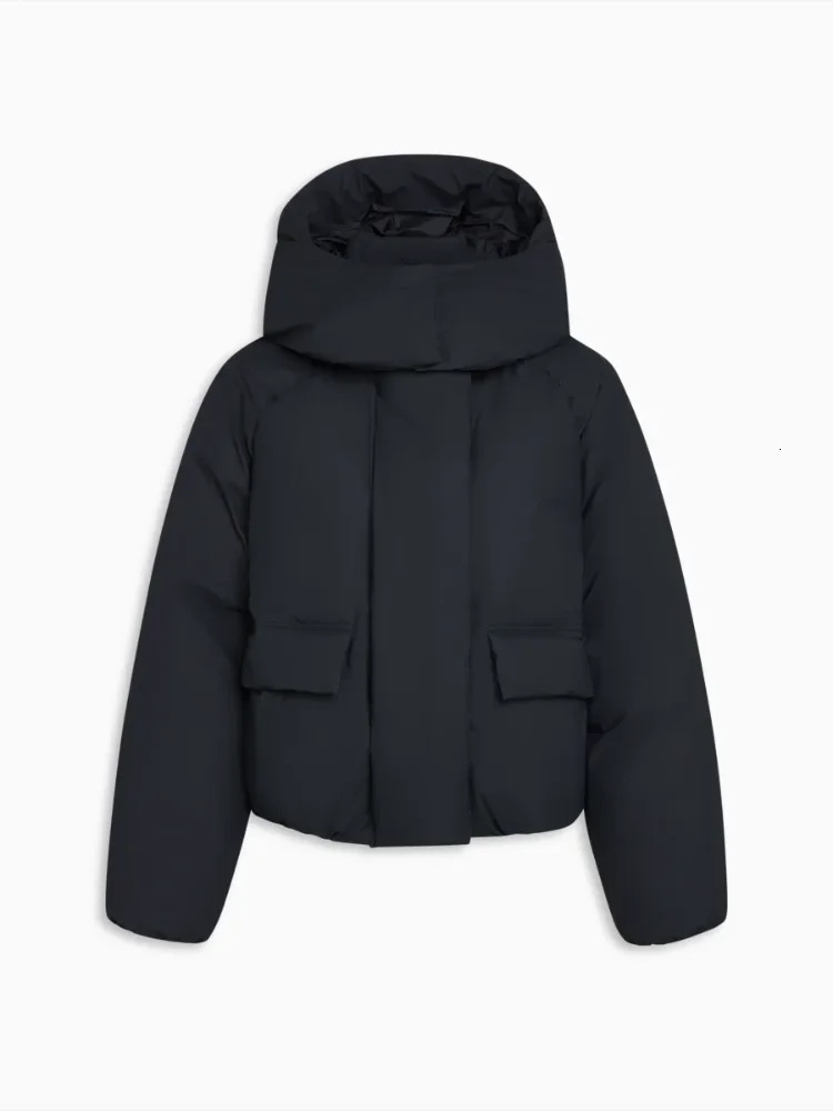 Casual Hooded Padded Jacket Womens Loose Full Sleeves Zipper Pockets Stand Collar Coats 2025 Autumn Winter Ladies Outwear 251107