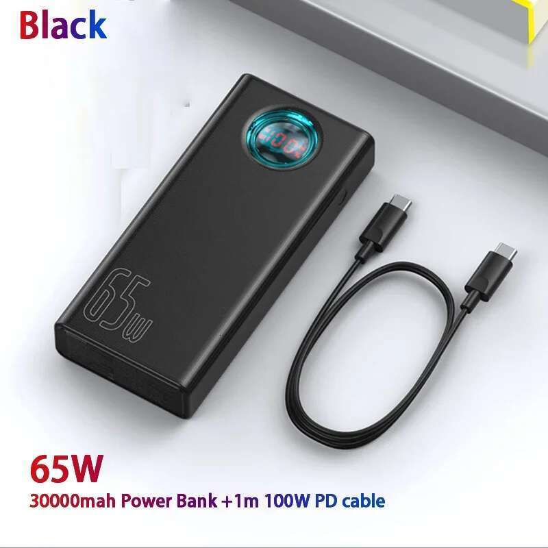 Baseus Bank 30000mAh 65W PD3.0 Quick Charging 3.0 FCP SCP Portable External For Laptop Tablet Power bank