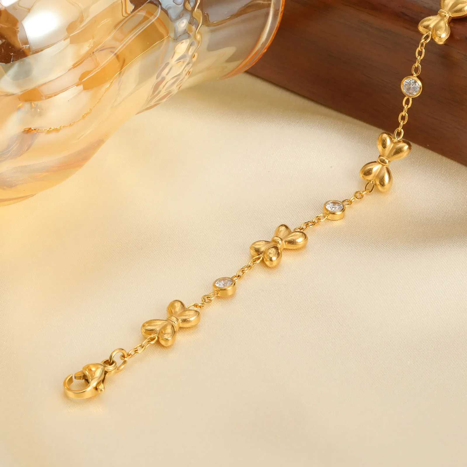 Vnox Stainless Steel Childrens Bracelet For Baby GirlsCubic Zirconia Inlay With Bow Element ChainCute Style Jewelry DailyT251110