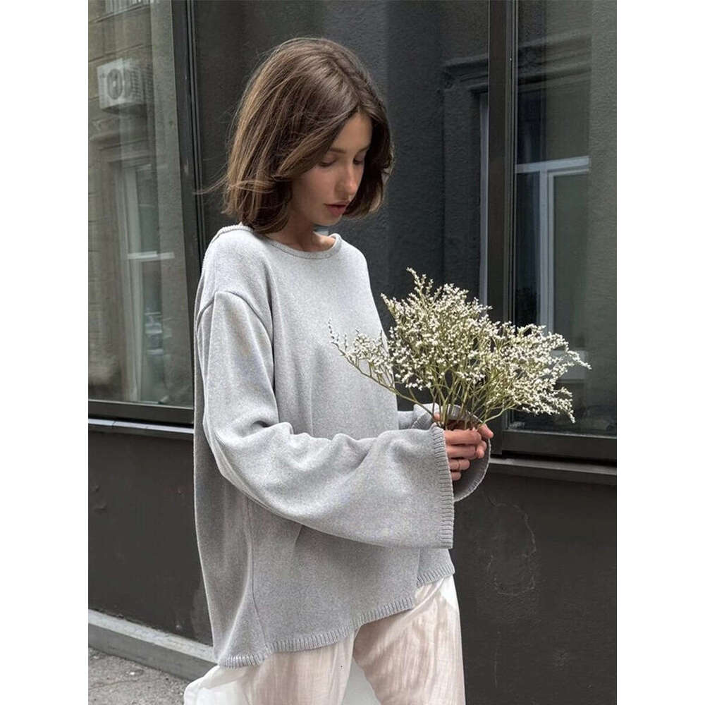 Cross-Border Cotton Pullover European American Autumn and Winter New Style Temperament Loose Lazy Sexy Open Back Knitted Sweater