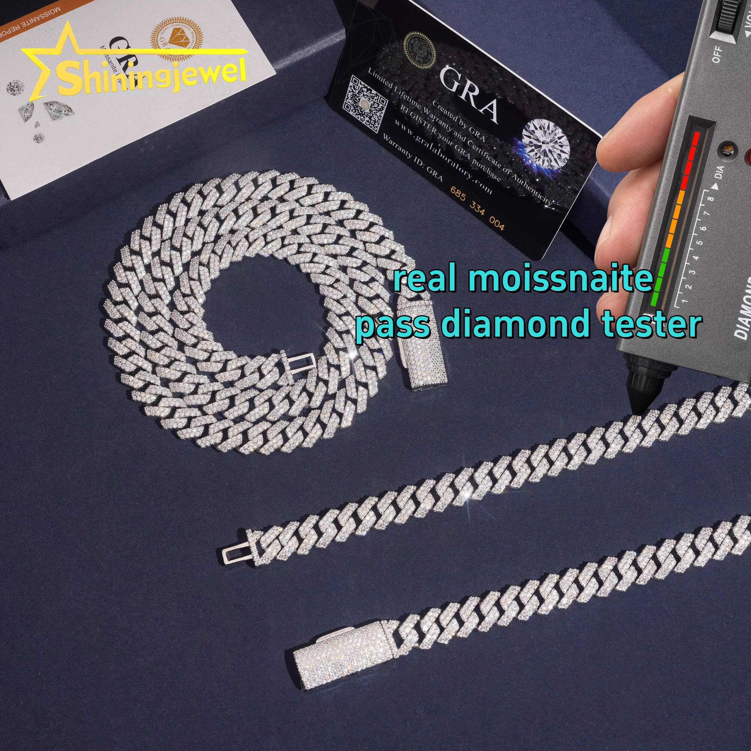 US Warehouse Local Stock Pass Diamond Tester Solid Back Hip Hop Jewelry 925 Silver 10mm VVS Moissanite Cuban Link Chain