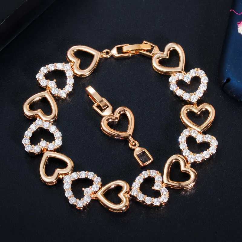 CWWZircons Romantic 585 Gold Plated Cubic Zircon Bracelet for Women Love Heart Trendy Wristband Girlfriend Gifts Jewelry CB204T251110