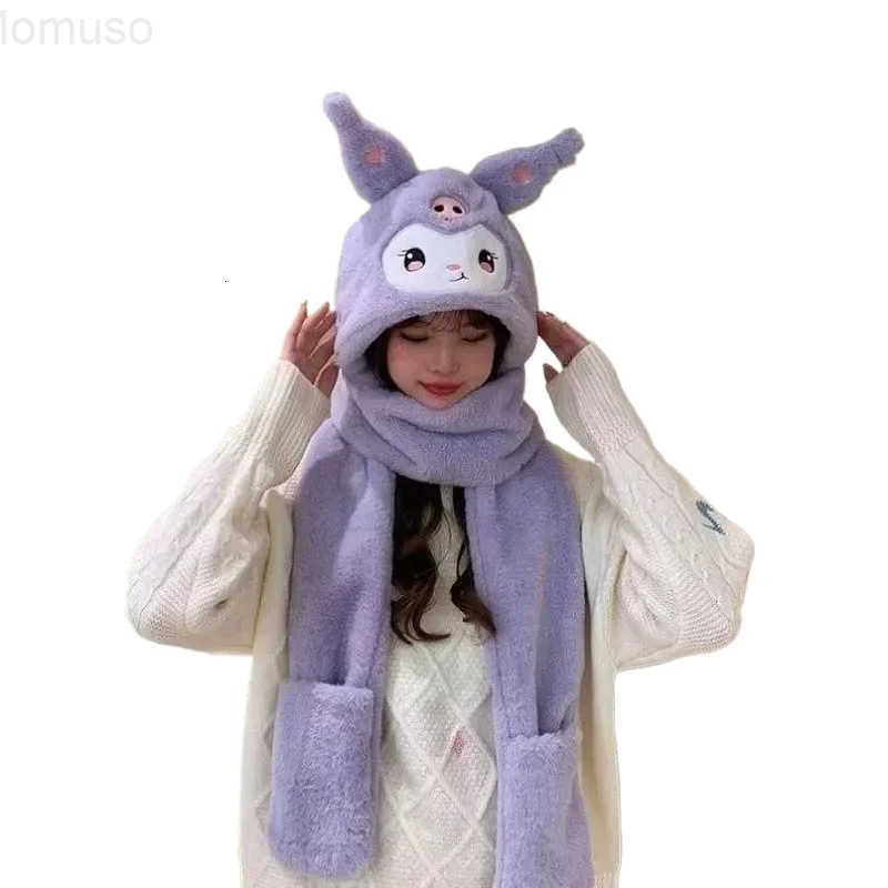Sanrio Cinnamoroll My melody winter warm three-piece hat and scarf one-piece student cartoon cute Kuromi adult velvet hat holiday gift H251110