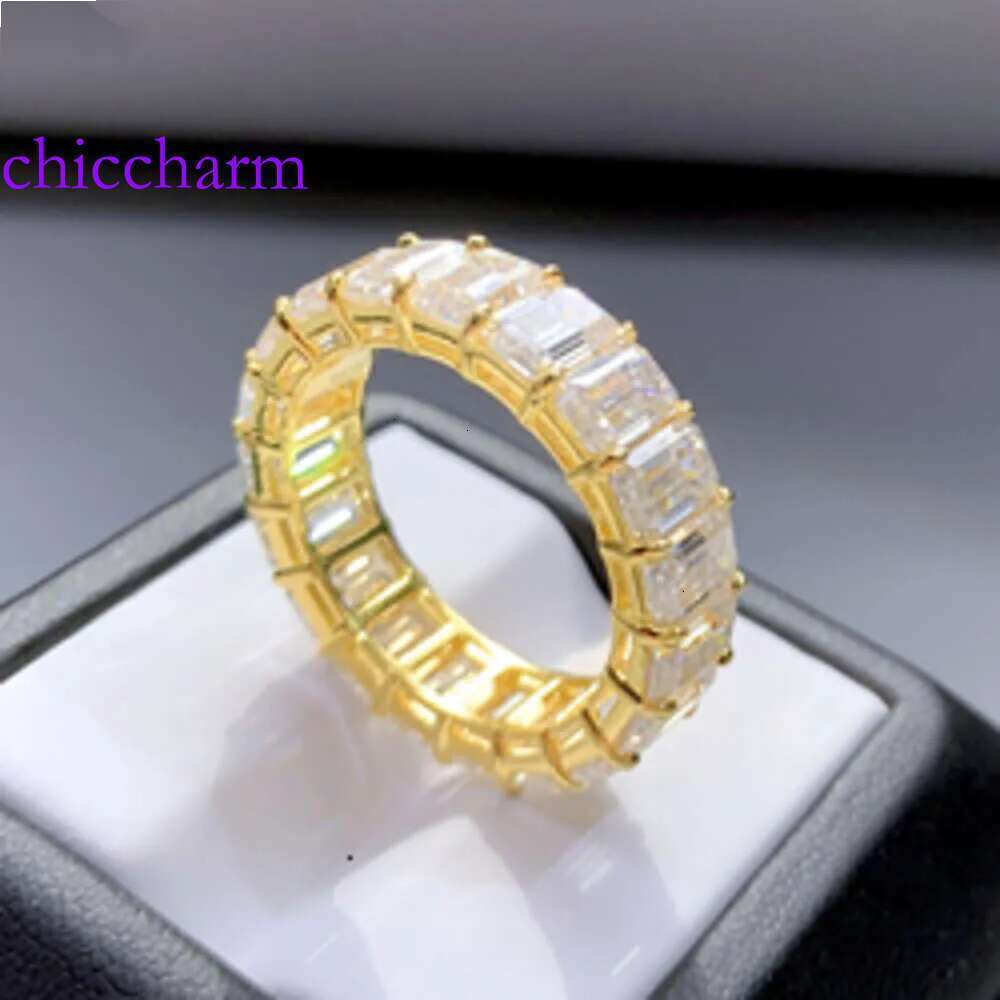 Hailer GRA 3x5mm 0.5ct full dias yellow gold wedding band emerald cut moissanite eternity ring