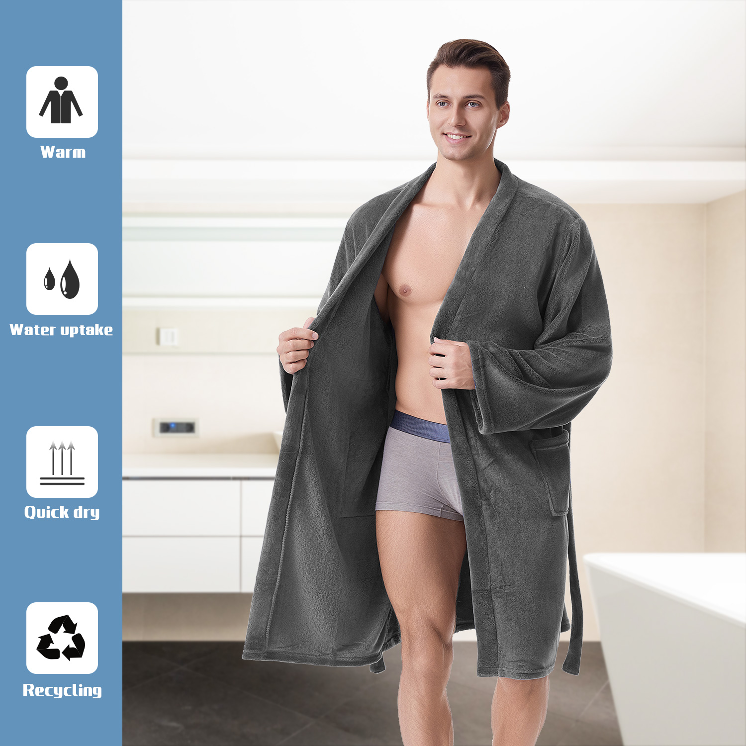 MUTAO Soft Oversized Bathrobe Quick-Dry Adult Plush Absorbent Hooded Surf Poncho Changing Robe, Lightweight & Durable with Pockets, for Aquatics, Beac