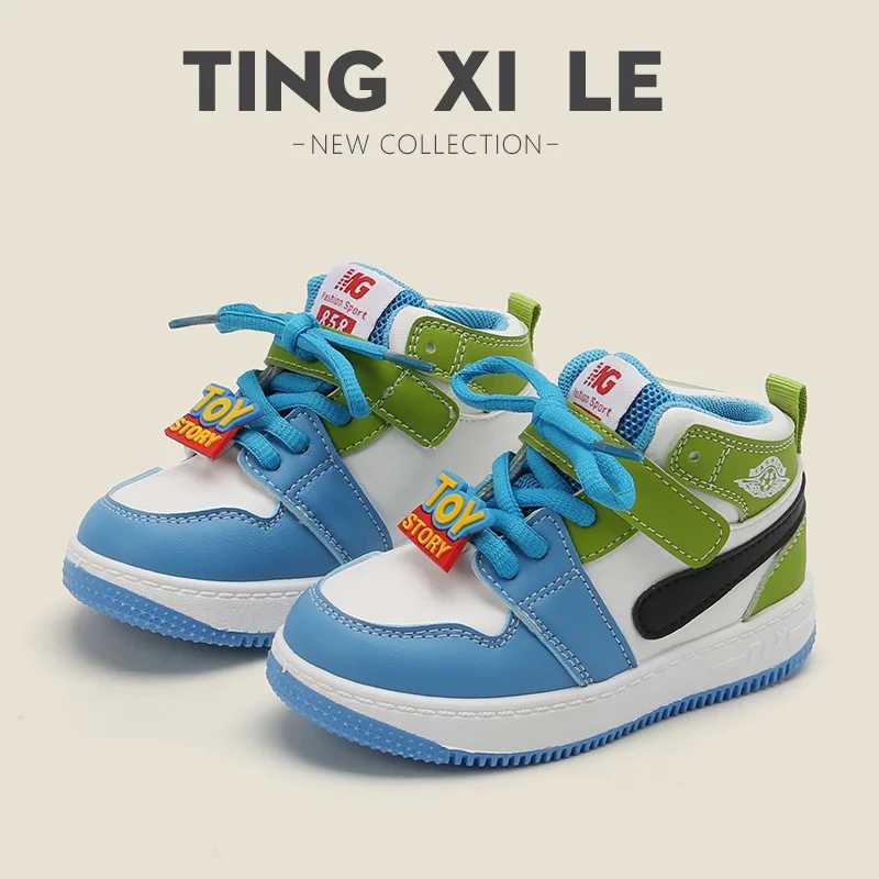 Childrens Sneakers2024Spring Boys Casual Sneakers High-Top Anti-Slip Girls Basketball Shoes Soft-Soled Baby ShoesT251110
