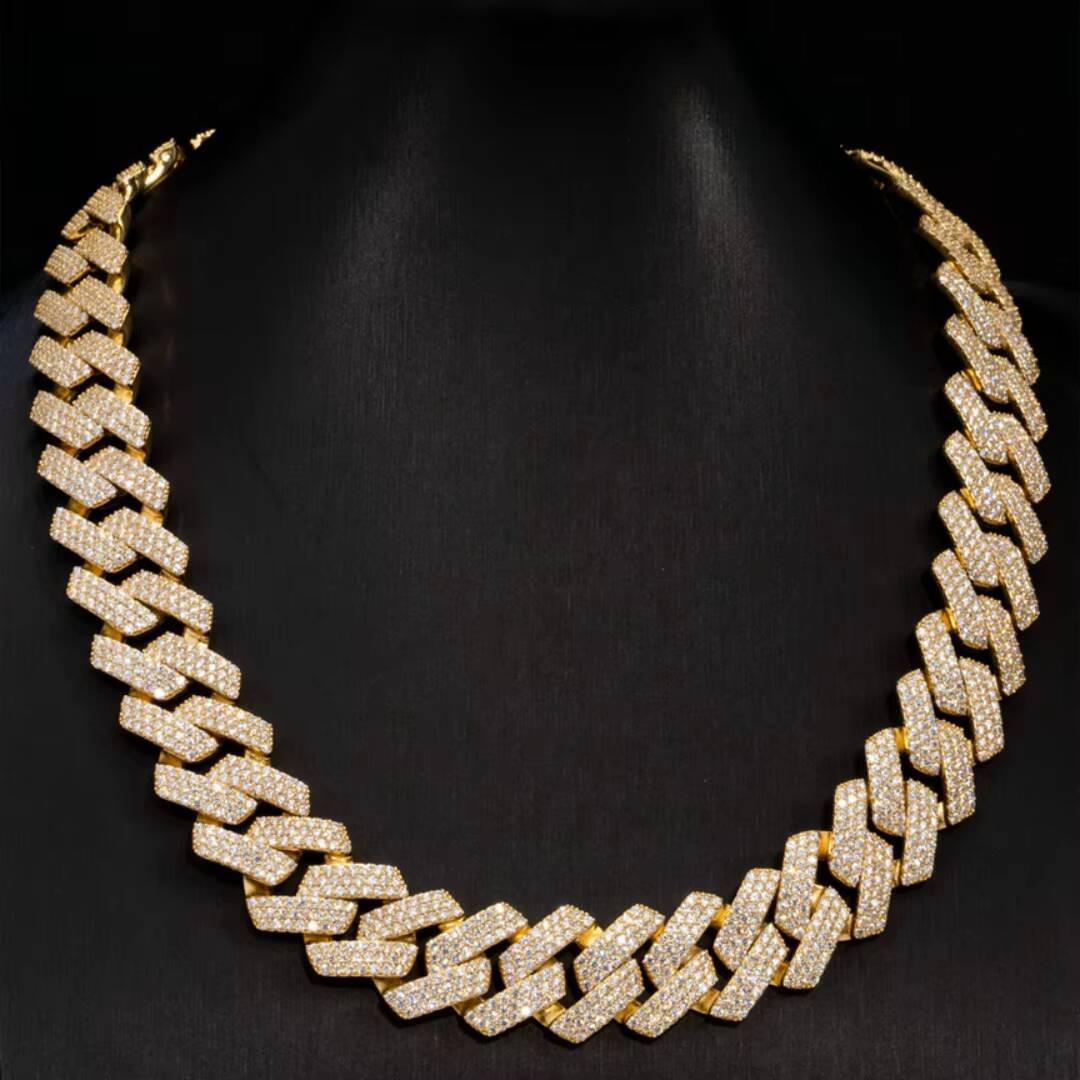 14mm 2-Rows Iced Cuban Link Chain VVS Moissanite Diamond Miami Cuban Bracelet Necklace for Men 925 Silver Jewelry