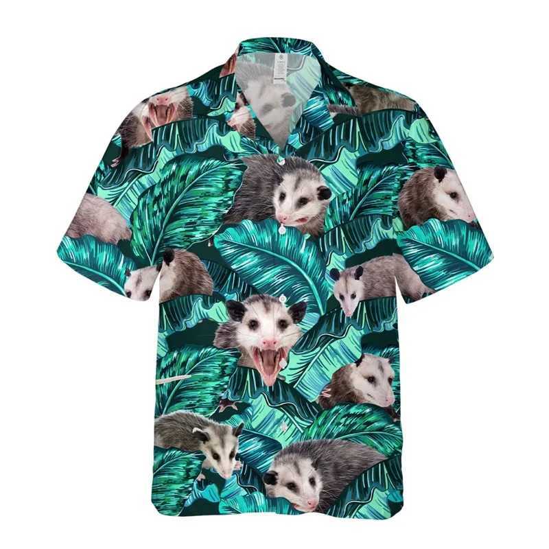 Harajuku New 3D Tropical Leaf Printed Shirt Mens Cute Animal Graphic Shorts Summer Hawaii Y2k Clotting Cool Collar X250410