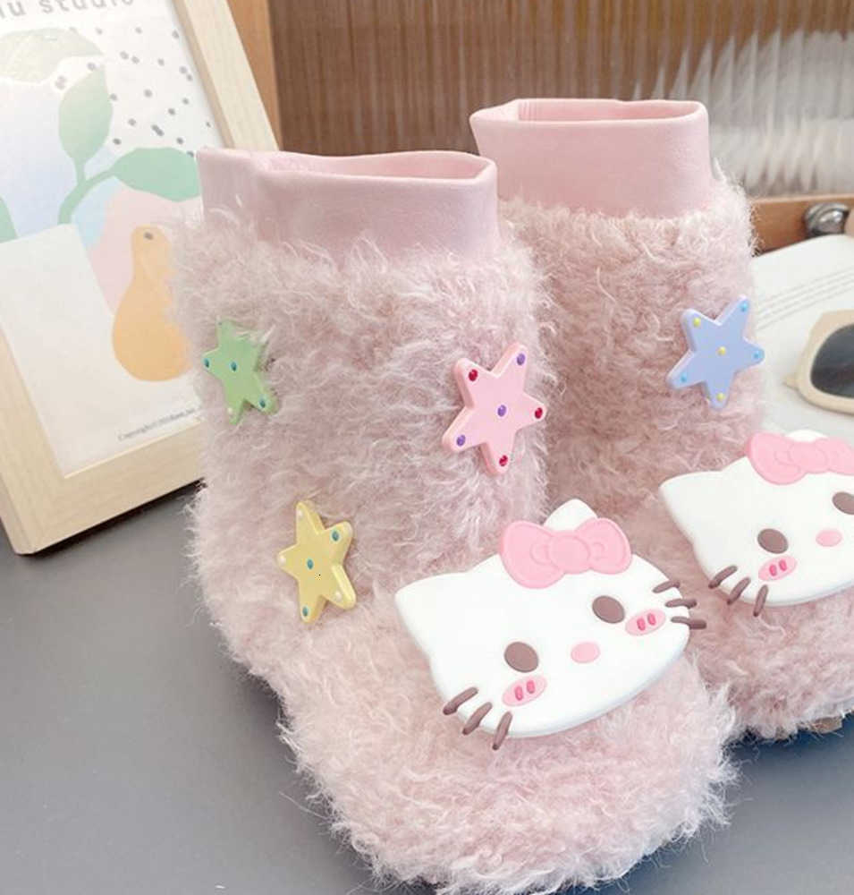 Sanrio Kawaii Hello Kitty Children Cute Cartoon Comfortable Warm Boots Student Plush Cotton Shoes Short Boots Christmas Gifts for Kids H251110