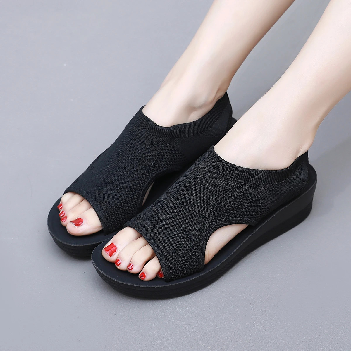 Women Summer Sandals Plus Size Comfort Casual Sport Shoes Female Beach Wedge Shoes Mesh Fish Platform Roman Sandals 250402