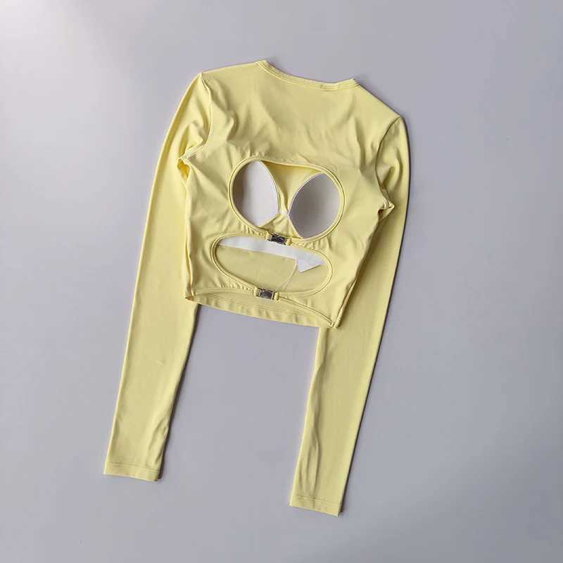 Hollow Back Fixed Chest Mat Yoga Set Long Sleeve Tight Shirt Tight Sports Top Weight Loss Elastic Fitness ClothingXJ250410