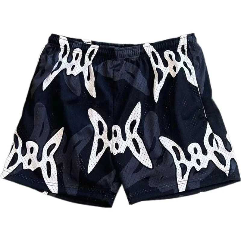 2024 mesh breathable mens shorts gym basketball running quick drying shorts pocket flame print fashionable summer shorts X250410