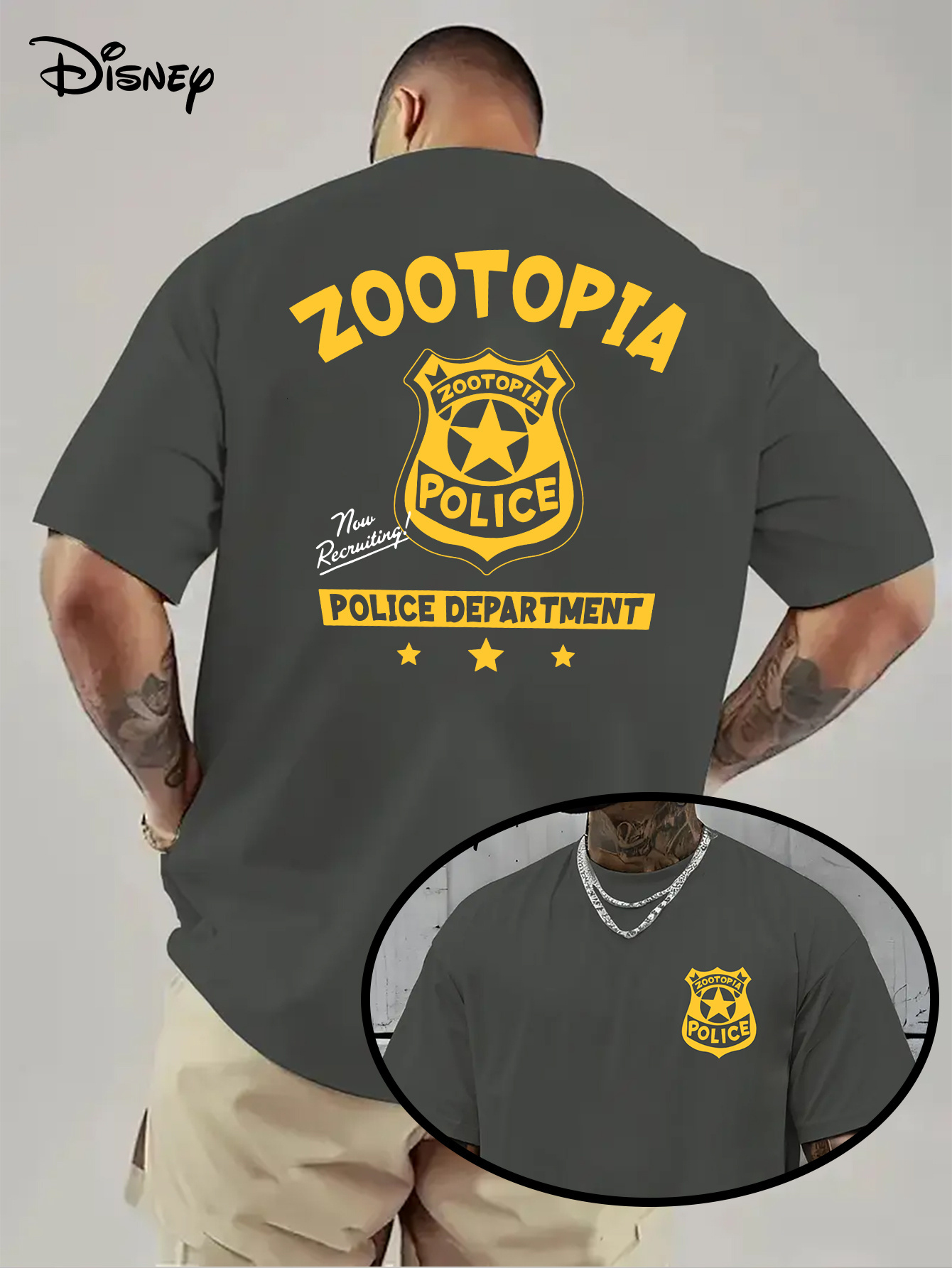 Disney Zootopia Police Station Men's T-Shirt Reversible Nick Wilde Judy Hopps Inspired Design, Logo, Soft Polyester Fabric, Casual Fitness Birthd