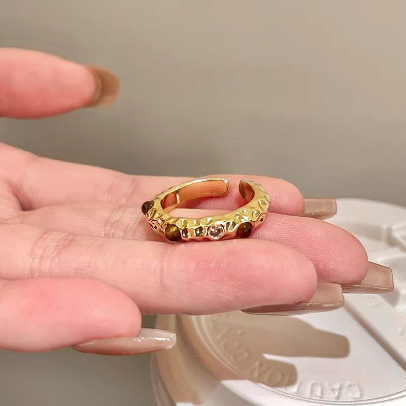 Milad Snake-shaped Tiger Eye Stone Alloy Ring For Women Unique Designer Ring Design Retro High-end Light Luxury Fashion Ring Adjustable Index Finger R