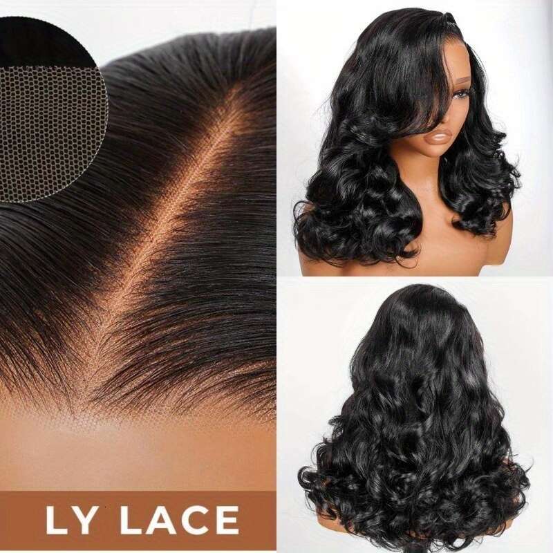 200% Density Human Bob - Body Wave, Pre-Plucked & Pre-Cut, 13X4 HD Lace Closure, Natural Black Color, Elastic Band Fit, Perfect For Women, Short Hair 