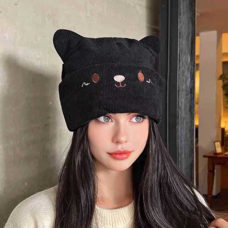 Knitted Cat Ear Little Devil Hat Women Kawaii Winter Beanie Female CapsXJ251110
