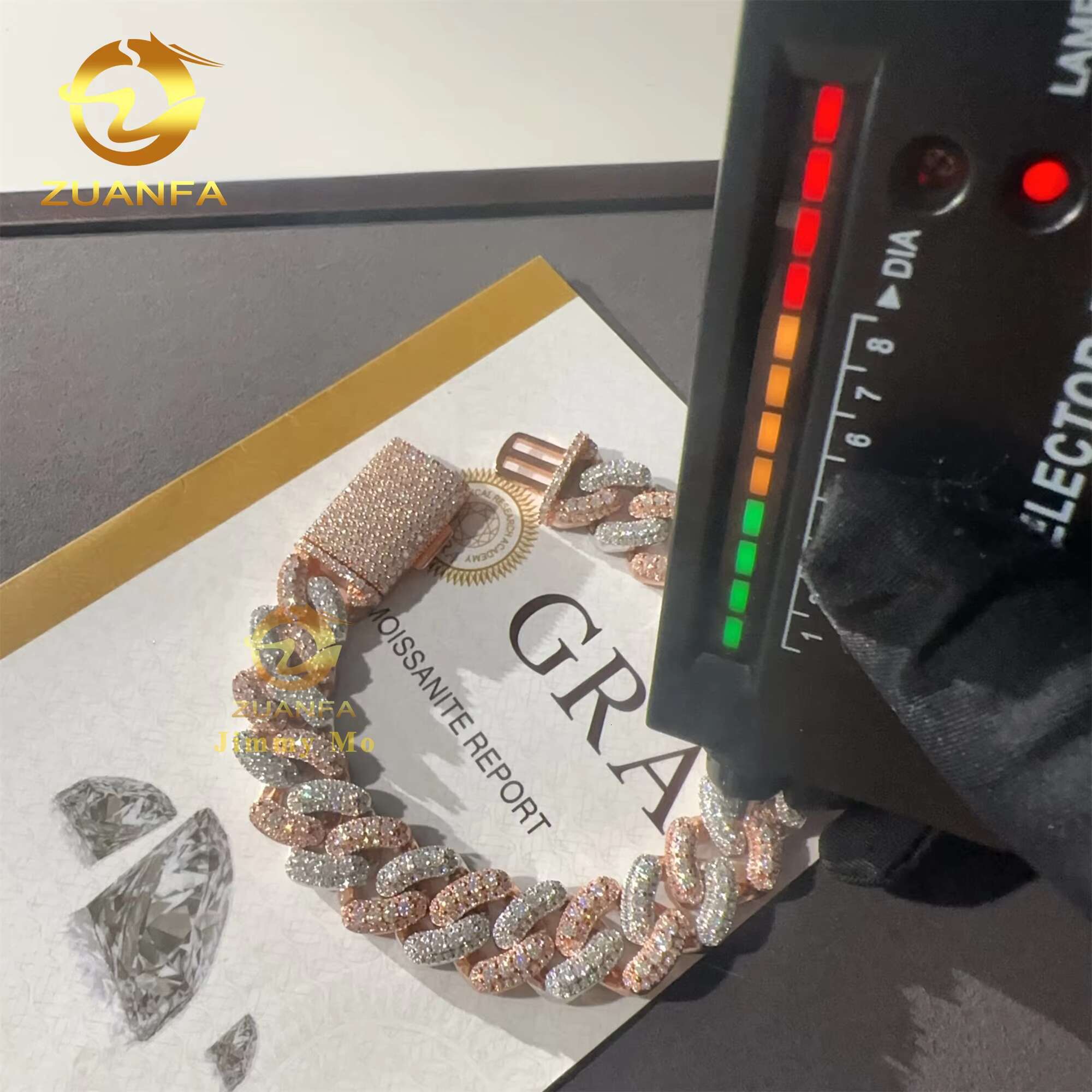 Fashion 15mm Two Tone Color Rapper Jewelry Hip Hop 925 Sterling Silver VVS1 Moissanite Diamond Cuban Link Bracelet Men