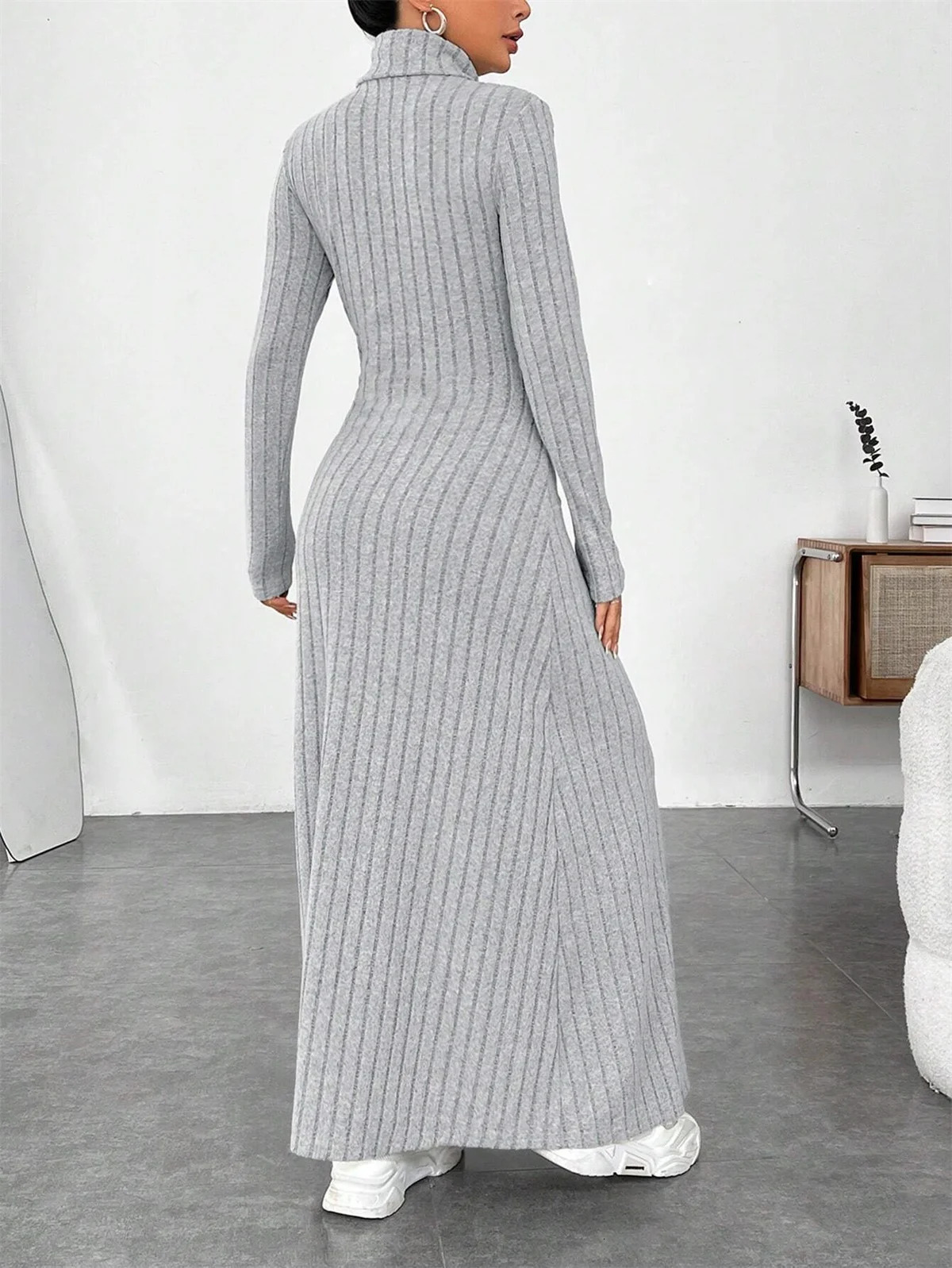 Knitted Elegant Long Sleeve Dress Women Autumn Winter Vintage Dresses Turtleneck Fashion Solid Vestidos Casual Street Y2K 251110